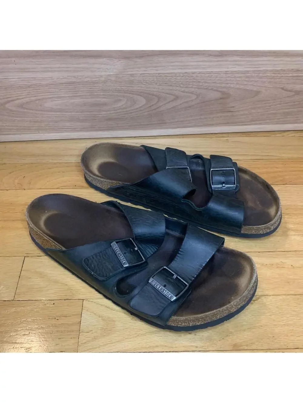 Birkenstock Arizona Sandals in Black Oiled Leather - Size 42